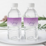Chic Purple Glitter Drip 21st Birthday Party Water Bottle Label<br><div class="desc">These chic 21st birthday party water bottle labels feature a sparkly purple faux glitter drip border and purple ombre background. Personalise them with her name in purple handwriting script,  with her birthday and date below in sans serif font.</div>