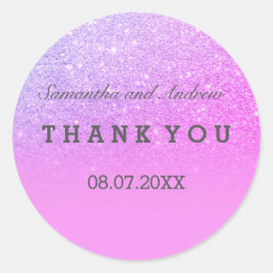 Chic purple glitter pink ombre Thank you Classic Round Sticker