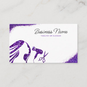 Chic Purple Glitter Woman Hairdresser Appointment Card