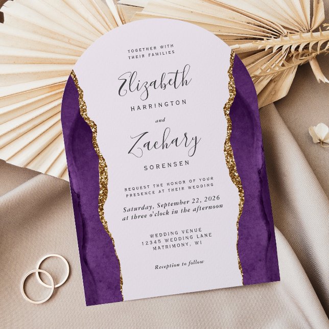 Chic Purple Gold Agate Arch Lavender Wedding Invitation (Creator Uploaded)
