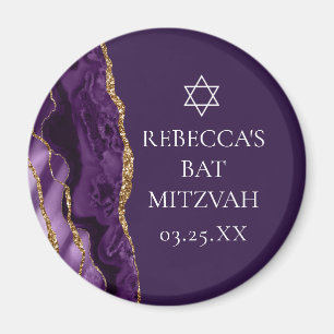 Chic Purple Gold Agate Bat Mitzvah Party Custom Magnet