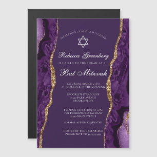 Chic Purple Gold Agate Bat Mitzvah Party Magnetic Invitation