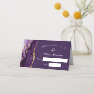 Chic Purple Gold Agate Bat Mitzvah Party Place Card