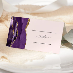 Chic Purple Gold Agate Blush Pink Wedding Place Card