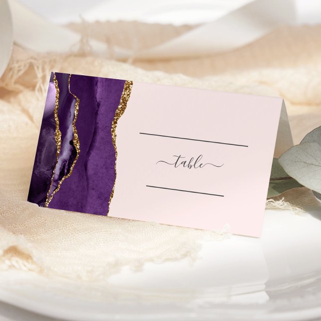 Chic Purple Gold Agate Blush Pink Wedding Place Card (Creator Uploaded)