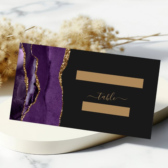 Chic Purple Gold Agate Dark Wedding Place Card (Creator Uploaded)