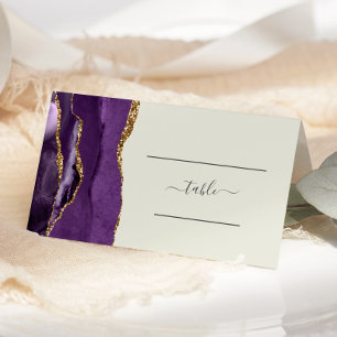 Chic Purple Gold Agate Ivory Wedding Place Card