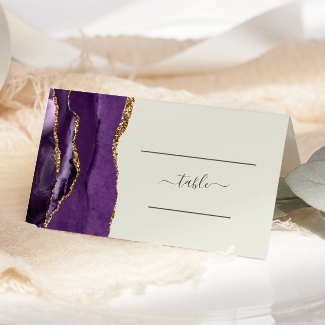 Chic Purple Gold Agate Ivory Wedding Place Card (Creator Uploaded)
