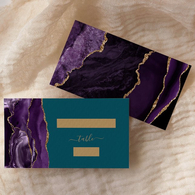 Chic Purple Gold Agate Teal Wedding Escort Place Card (Creator Uploaded)