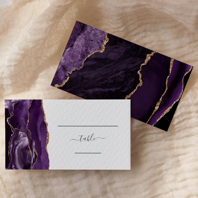 Chic Purple Gold Agate Wedding Escort Place Card (Creator Uploaded)
