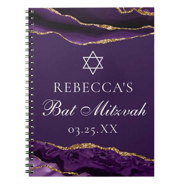 Chic Purple Gold Bat Mitzvah Personalised Notebook (Front)