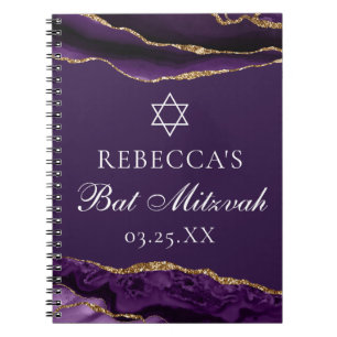 Chic Purple Gold Bat Mitzvah Personalized Notebook