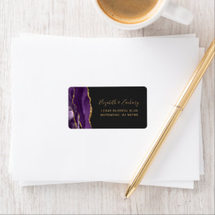 Chic Purple Gold Dark Wedding RSVP Self-Address Label
