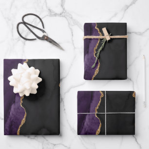 Chic Purple Gold Glitter Agate Abstract Wrapping Paper Sheet