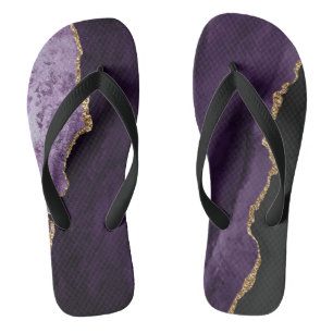 Chic Purple Gold Glitter Agate Custom Monogram Thongs