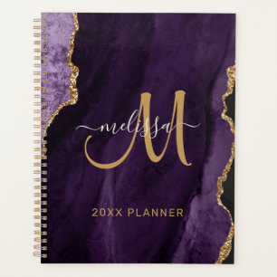 Chic Purple Gold Glitter Agate Monogram 2023 Planner