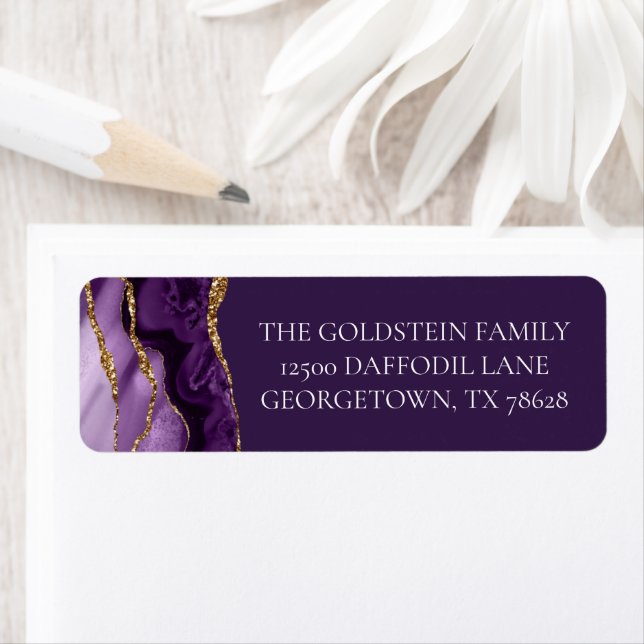 Chic Purple Gold Glitter Agate Return Address Label (Insitu)