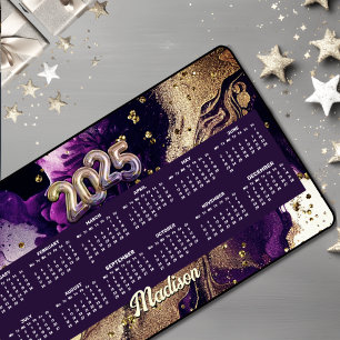 Chic purple gold glitter marbling monogram 2025 desk mat