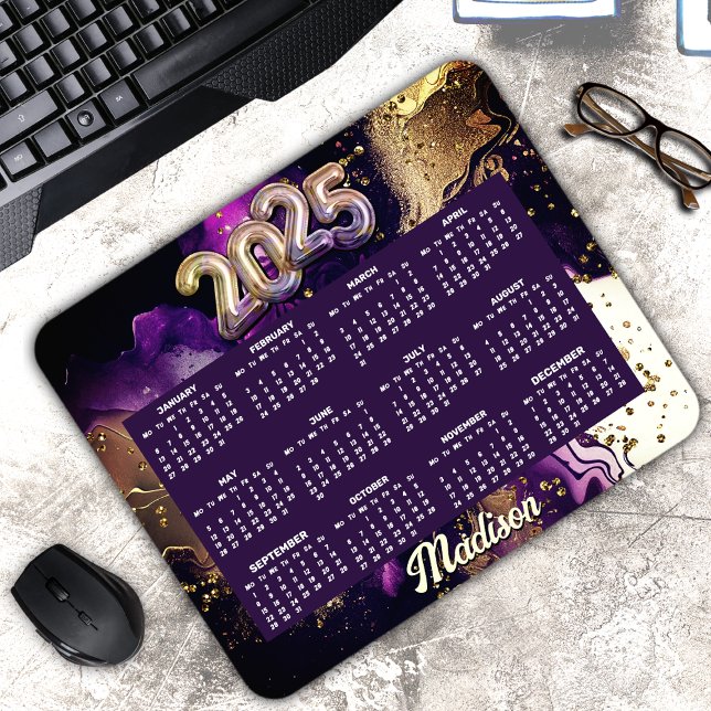 Chic purple gold glitter marbling monogram 2025 mouse pad (Creator Uploaded)