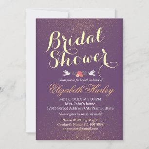 Chic Purple & Gold Glitter Sparkle Bridal Shower Invitation