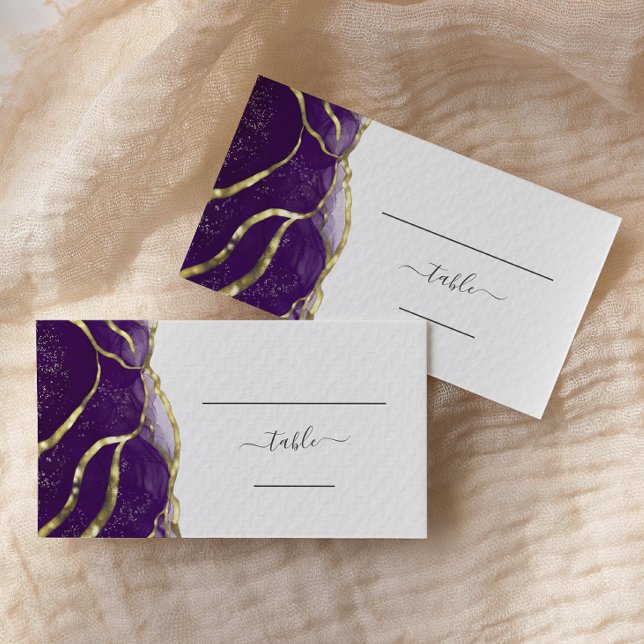 Chic Purple Gold Ink Wedding Escort Place Card (Creator Uploaded)