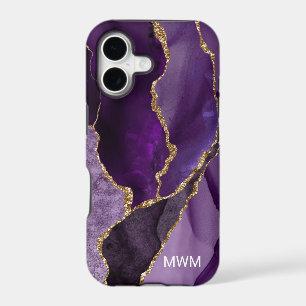 Chic Purple Gold Veins Agate Monogram