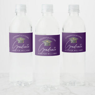 Chic Purple Graduate Custom Graduation Party Water Bottle Label