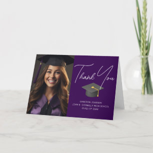 Chic Purple Graduate Photo Custom Graduation Thank You Card