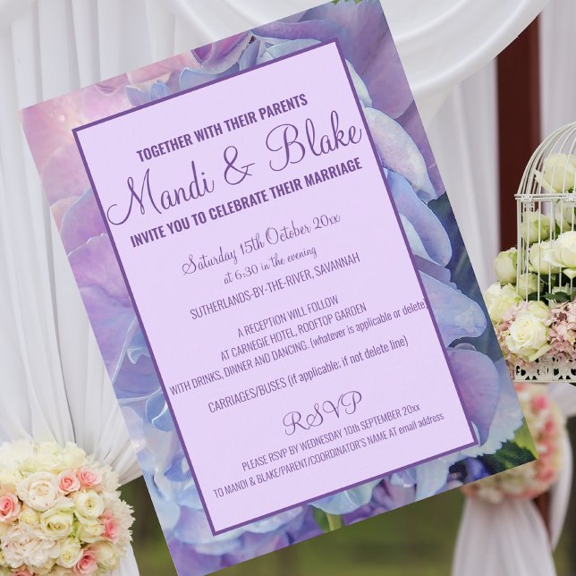 Chic Purple Hydrangea Wedding Invitation Postcard (Creator Uploaded)