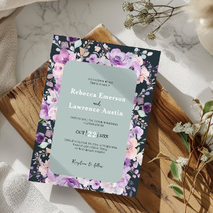 Chic purple lavender botanical wedding invitation