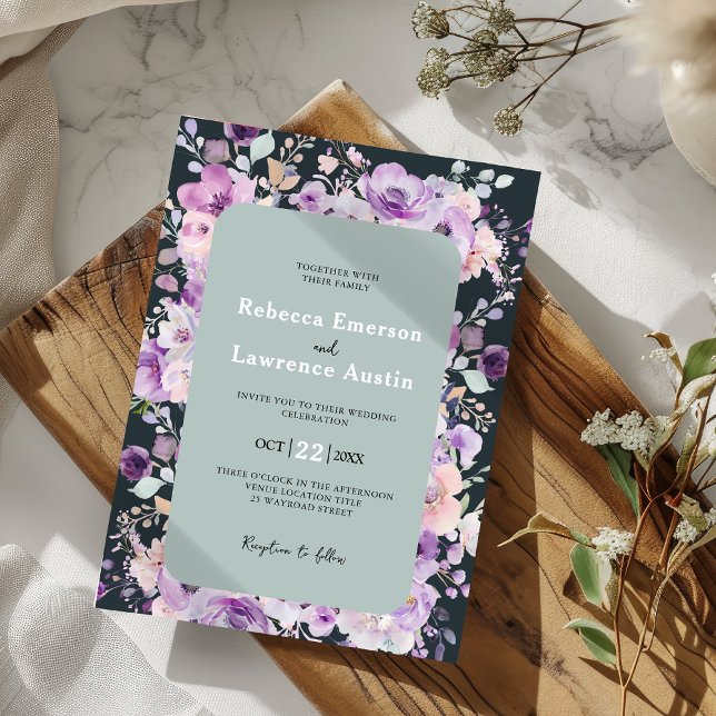 Chic purple lavender botanical wedding invitation (Creator Uploaded)