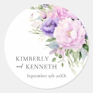 Chic Purple Lavender Pink Violet Floral Wedding  Classic Round Sticker