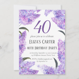 Chic Purple Lilac 40th Forty Elegant Birthday  Invitation