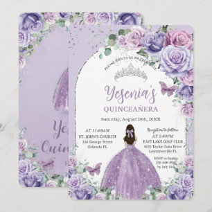 Chic Purple Lilac Floral Quinceañera Silver Arch Invitation
