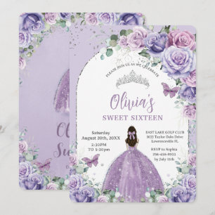 Chic Purple Lilac Floral Sweet 16 Birthday Party  Invitation