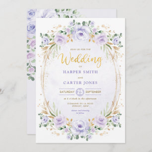 Chic Purple Lilac Gold Floral Garden Wedding Invitation