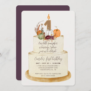 Chic Purple Little Pumpkin First Birthday Cake Invitation