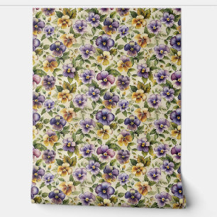 Chic purple mauve blue yellow violets wallpaper