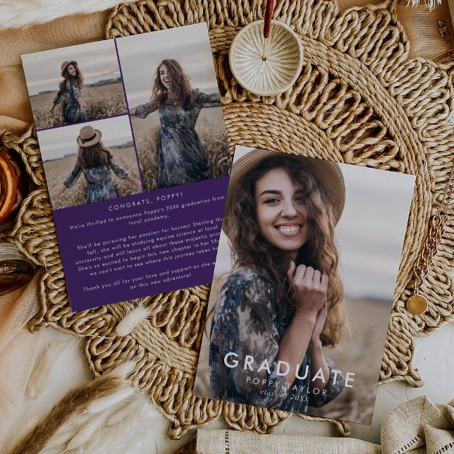 Chic Purple Message Photo Collage Graduation Announcement (Creator Uploaded)