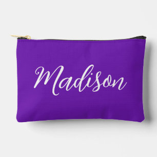 Chic Purple Name in Handwritten Script Custom Accessory Pouch