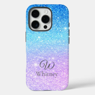 Chic Purple Ombre Blue Glitter Modern iPhone 16 Pro Case