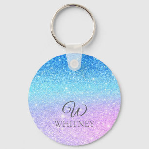 Chic Purple Ombre Blue Glitter Modern Key Ring