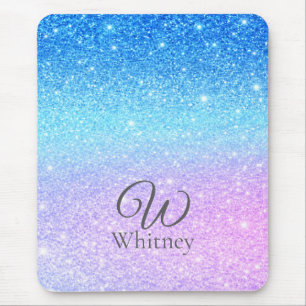 Chic Purple Ombre Blue Glitter Modern Mouse Pad