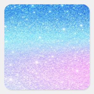Chic Purple Ombre Blue Glitter Modern Square Sticker