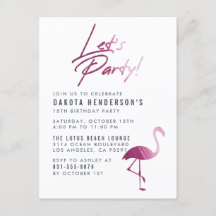 Chic Purple Painted Flamingo Modern Birthday Party Invitation Postcard