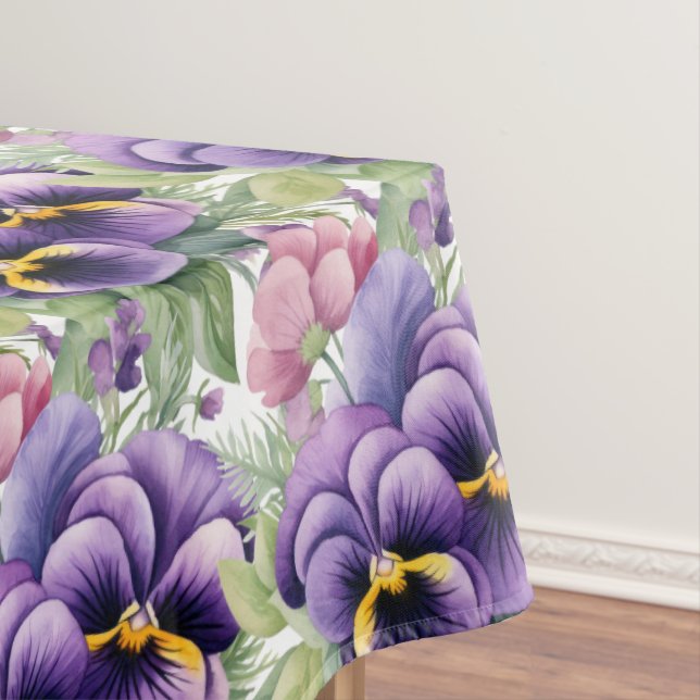 Chic Purple Pansy Pansies Tablecloth (In Situ)