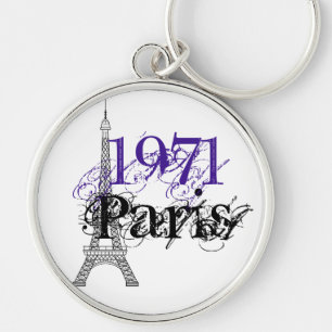 Chic Purple Paris Eiffel Tower 50th Birthday Key Ring