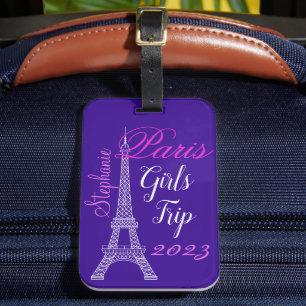 Chic Purple Paris Eiffel Tower Girls Trip Luggage Tag