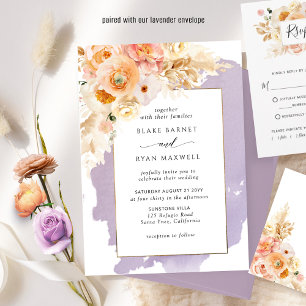 Chic Purple, Peach, Blush and Cream Floral Wedding Invitation
