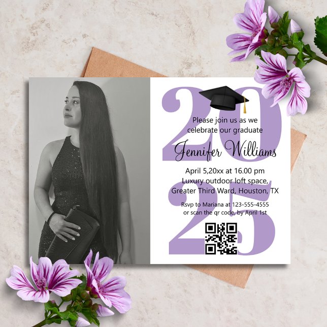 chic purple photo graduation party 2026 qr code  invitation (Creator Uploaded)